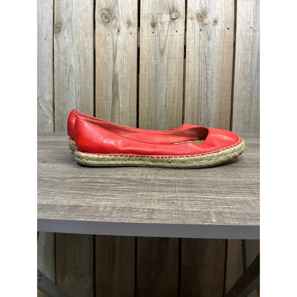Cole Haan Red Leather Espadrille Flats Women 9.5B D34785 Slip On Jute Sole